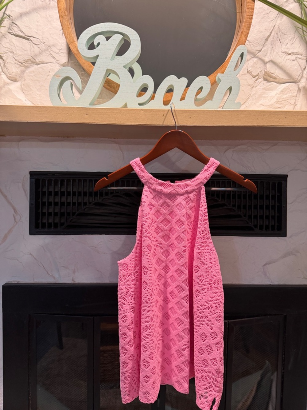Lilly Pulitzer Pink Crochet High-Neck Tank Top